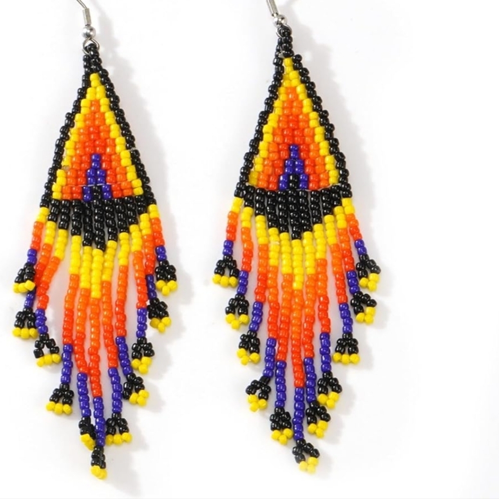 Colorful Beaded Dangle Earrings - Picture 9 of 9